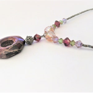 Vintage Jewelry Agate Crystal Pendant Choker Necklace Honey, Raspberry, Purple N5C image 5