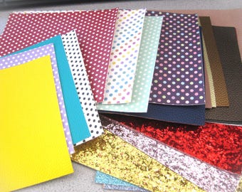 Supplies ~  30 pcs Faux Leather Sheets - 8 x 6"   -  Set Bundle - Mixed Colors, Prints, Glitter