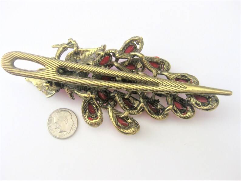GP1 Rhinestones Vintage Large Vintage Accessories ~ Peacock Hair Clip Clamp Coral Pink Acrylic Beads