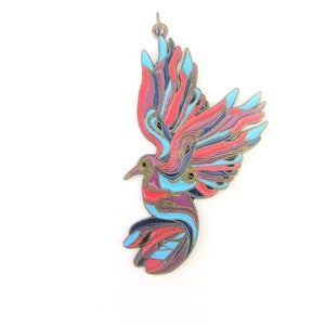 Jewelry Supplies -  Bird Pendant  Metal  Enamel  Sakroots  Large   Key Fob   Pink, Blue, Navy   3 1/2"   (G5B)