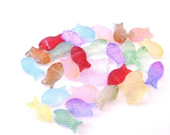 Jewelry Supplies ~  30 Fish Glass Beads -  Mixed Random Colors    5/8"  - Loose -  Set/30 -  #FSH7   (N16A)