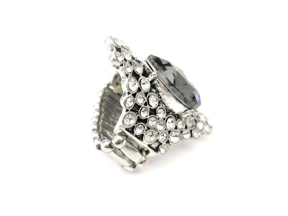 Vintage Jewelry ~  Ring Stretch Smoke Crystal  Gl… - image 5