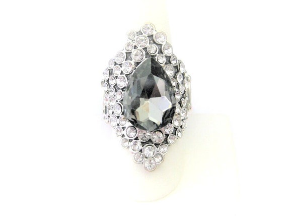 Vintage Jewelry ~  Ring Stretch Smoke Crystal  Gl… - image 2