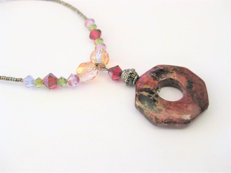 Vintage Jewelry Agate Crystal Pendant Choker Necklace Honey, Raspberry, Purple N5C image 3