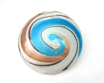 Jewelry Supplies ~   Glass Pendant Dome  Large  Chunky  White, Turquoise, Bronze    - 2 1/4"      (G-4A)
