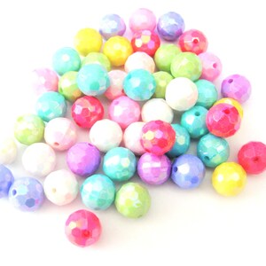 Jewelry Supplies ~ 12mm Acrylic Faceted Beads  Assorted AB Pastel Opaque Colors  25pc  (N14C)