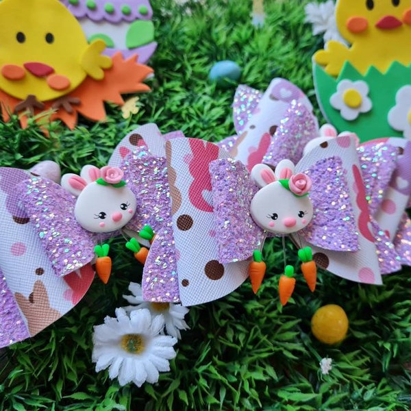 Noeud Lapin violet,  barrette antiglisse, accessoire cheveux, barrette paques, cadeau paques,barrette crocodile