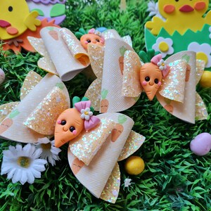 Funny Carrot Bow, non-slip barrette, faux leather barrette, hair accessory, hair bow, easter bow, glitter bow