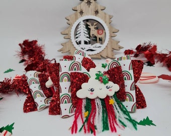 Noeud Nuage Noël rouge et vert laine, barrette antiglisse, barrette crocodile, barrette noel, accessoire cheveux, noeud noel, bandeau bébé