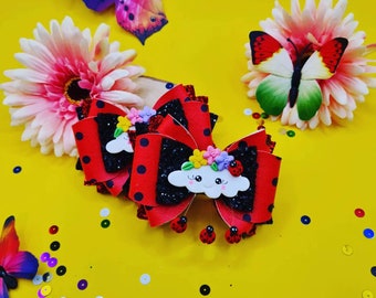 Noeud cheveux Nuage Coccinelle, barrette fille, accessoire cheveux, barrette antiglisse, barrette crocodile,