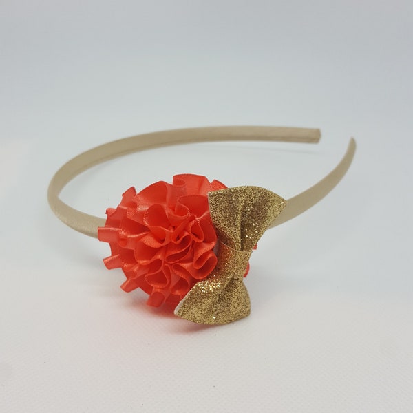 Serre-tête Corail et Doré, accessoire cheveux fille