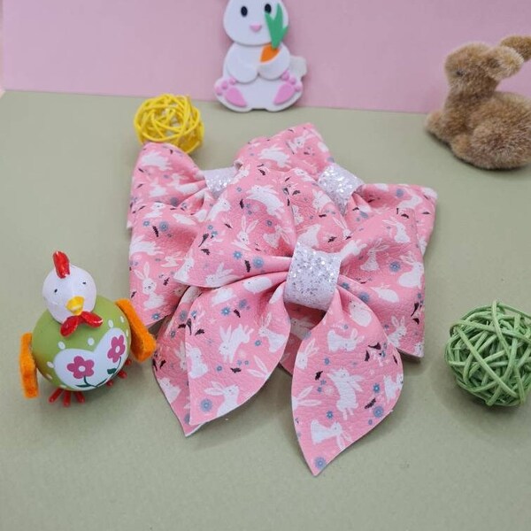Noeud Petits Lapins rose, barrette antiglisse, bandeau bébé, accessoire cheveux, cadeau paques, barrette paques, barrette crocodile