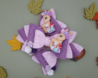 Noeud cheveux Bambi violet, barrette antiglisse, noeud tulle,barrette automne, barrette crocodile, accessoire cheveux,noeud bébé