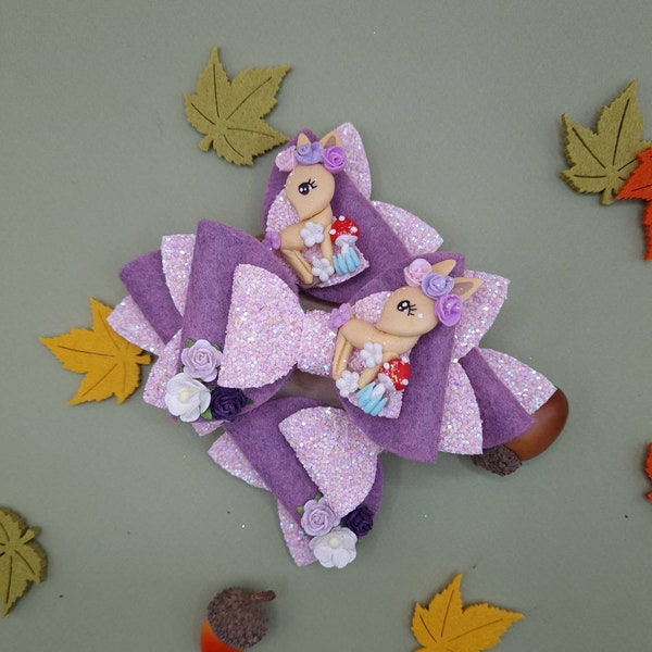 Noeud cheveux Bambi violet, barrette antiglisse, noeud tulle,barrette automne, barrette crocodile, accessoire cheveux,noeud bébé