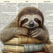 Sloth on Book Stack. Wall Art. Cute Sloth Print Has the Look of an Ink ...