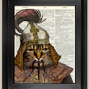 Genghis Khan kat kunst aan de muur. Vintage boekpagina kunstprint. Afdrukken op boekpagina. Past op een frame van 8 x 10 inch. Cadeau voor hem.