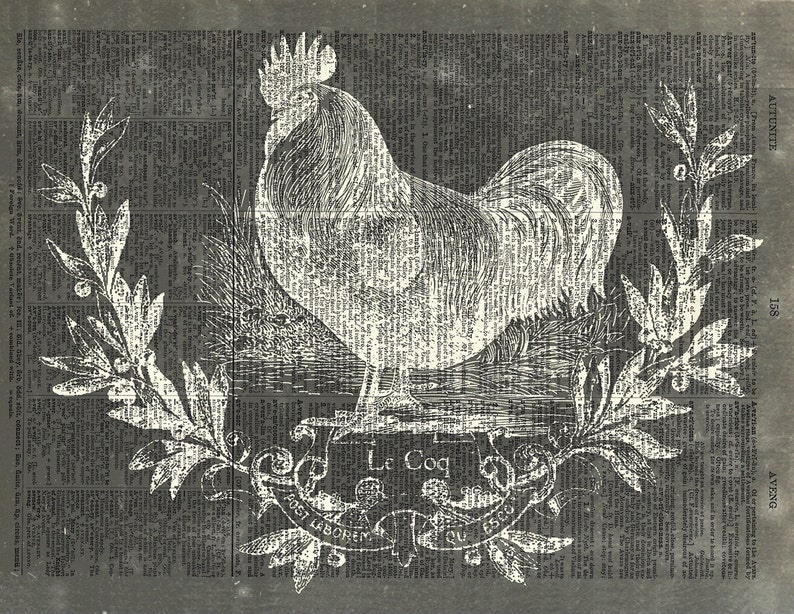 Rooster Blackboard art print Vintage dictionary page art print Print on book page. Mother/'s Day Gift