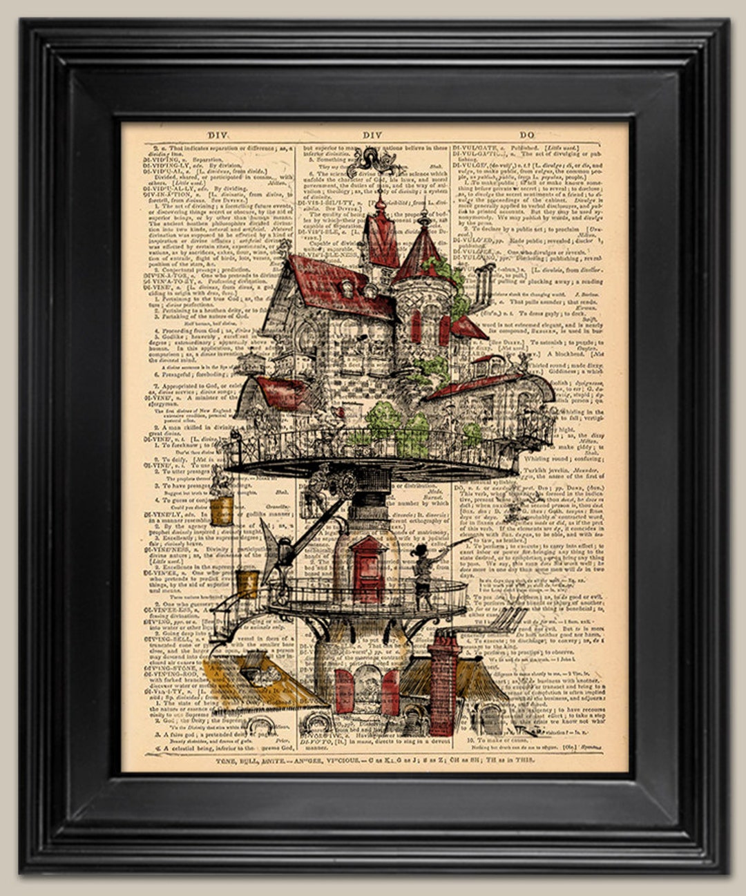 Steampunk House Vintage Art Print. Vintage Book Page Art Print. Print ...