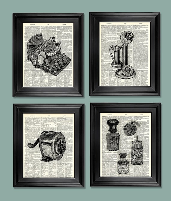 Vintage Office Supplies Set of 4 art prints. Print on Etsy