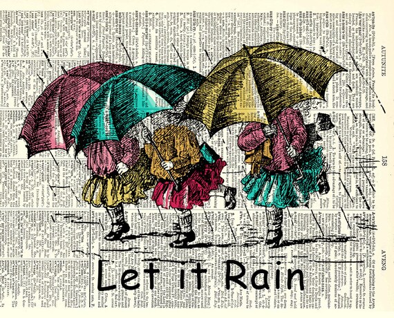 Let It Rain Kids Art Print Vintage Book Page Art Print Print Etsy