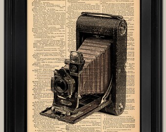 Camera, Folding Vintage Camera book page print. Gift for Dad. Print on vintage dictionary page.