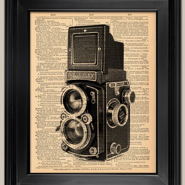 Rolleiflex Camera, Dad gift, book page print. Father's Day Gift . Vintage book page art print. Print on book page.  Fits 8"x10" frame.