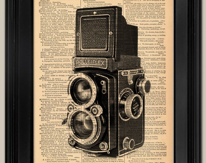 Rolleiflex Camera book page print. Father's Day Gift for Dad. Vintage book page art print. Print on book page.  Fits 8"x10" frame.