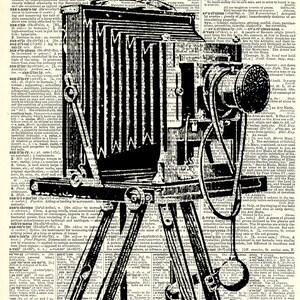 Antique Camera Vintage Art Print. Vintage book page art print. Print on book page.