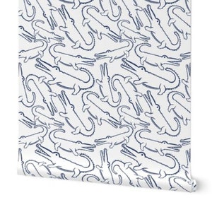Alligator Pie  Wallpaper - Navy Blue & White