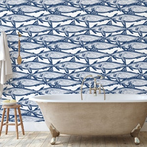 Shark Attack! Wallpaper - Navy & White