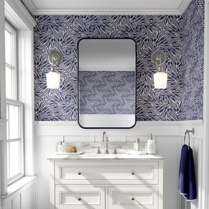 Zebra Swirls  Wallpaper - Navy Blue & White - large scale  (Removal and Classic Pre-Pasted Options).
