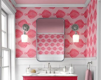 Vintage Flounder Fish Illustration Wallpaper - Red Fish on Pink