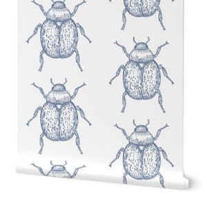 Beetle Bug Blue - Wallpaper -  blue on white background, Medium Scale 12&quot; repeat