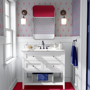 Preppy Nautical Navy Blue & White  with Red Lobster Striped  Wallpaper