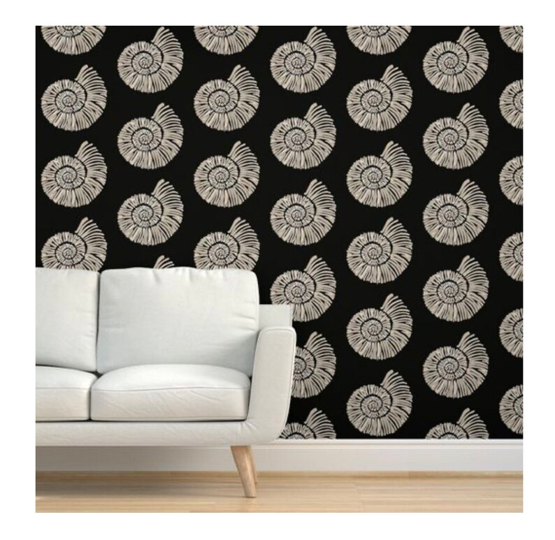 Nautilus Shell Wallpaper medium Scale Black Beige and - Etsy