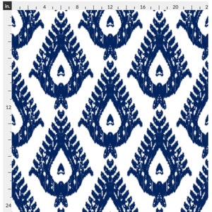 White and Navy Blue Ikat Teardrop Wallpaper (Peel and Stick Options)