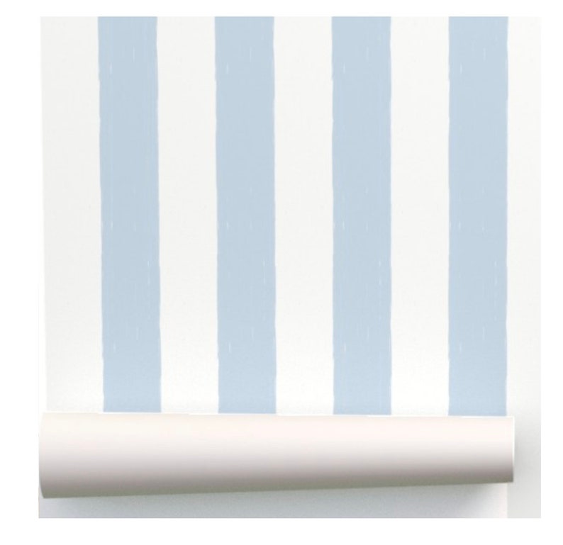 Beach House Blue Fat Awning Stripe Wallpaper 