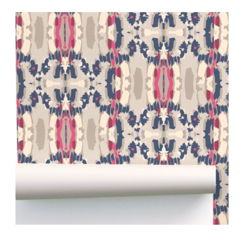 Ikat Stripes Wallpaper Taupe Red and Blue Etsy