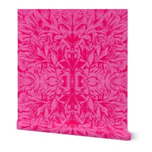 Carved Lilies Damask Wallpaper Hot Lipstick Pink image 2