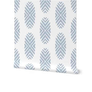 Tribal Ikat Medallions Wallpaper: White and Beach House Blue (Peel and Stick)