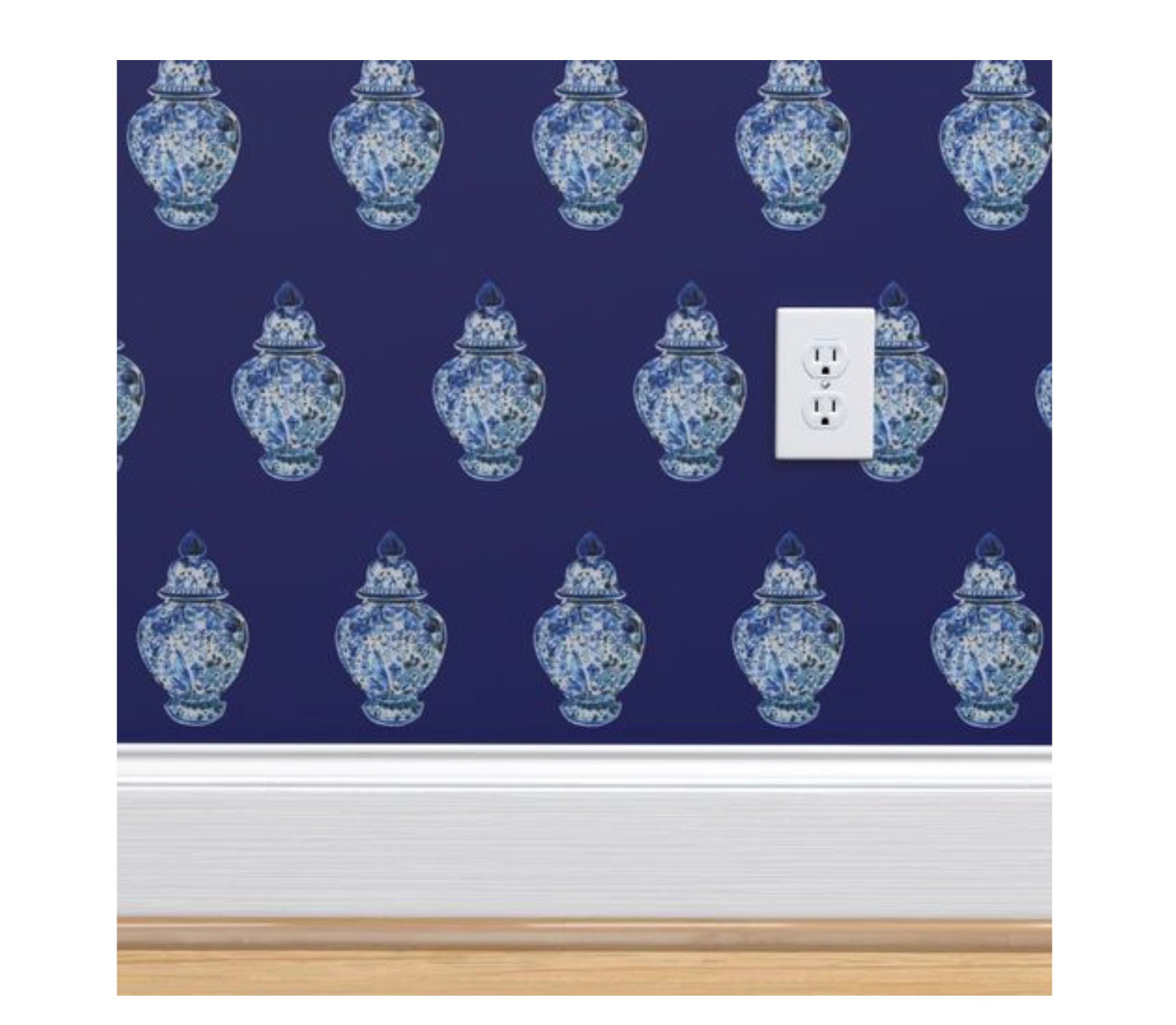 Blue & White Ginger Jar Wallpaper on a Midnight Blue Background SMALL