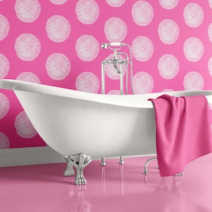 Vintage Sand Dollar Illustration Wallpaper - Hot Pink and White