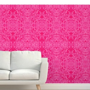 Carved Lilies Damask Wallpaper Hot Lipstick Pink image 7