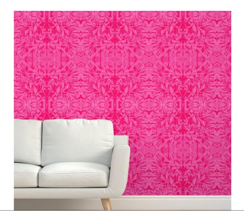 Carved Lilies Damask Wallpaper Hot Lipstick Pink image 7