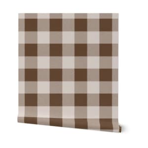 Big Time Gingham (Buffalo Check)  Wallpaper - Mocha Brown & Taupe Beige