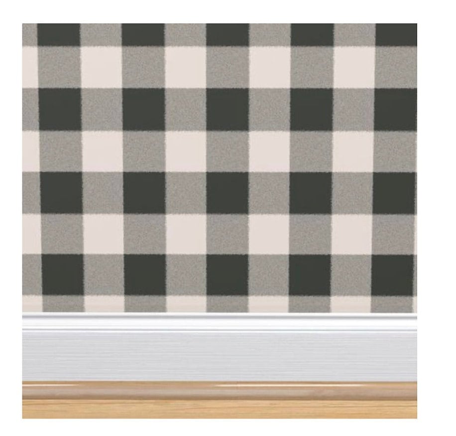 Big Time Gingham (buffalo Check) Wallpaper - Charcoal Grey \u0026 Beige - Etsy, image size:916x875