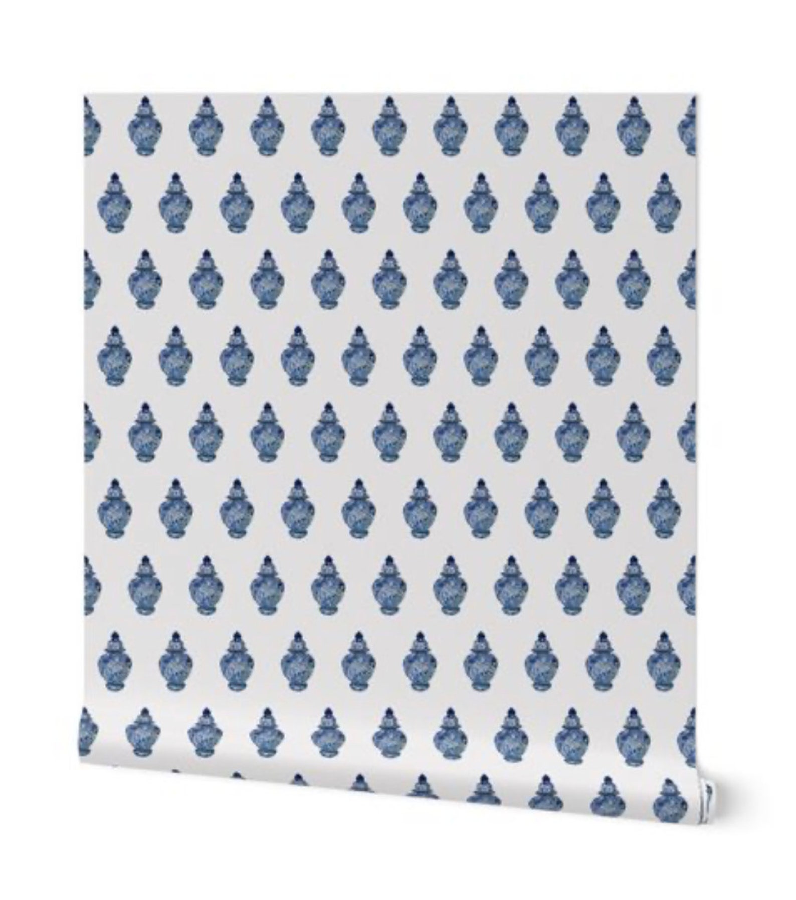 Blue & White Ginger Jar Wallpaper on a Ivory Background VERY Etsy