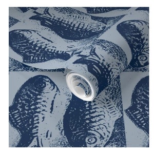Fish Tiles - Silver/Blue  Lollipop CandyMold Fish Wallpaper  -