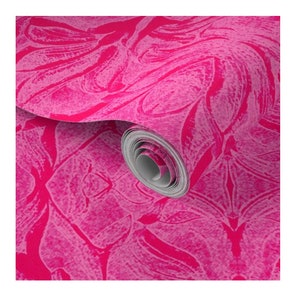 Carved Lilies Damask Wallpaper Hot Lipstick Pink 2' x 6' Roll