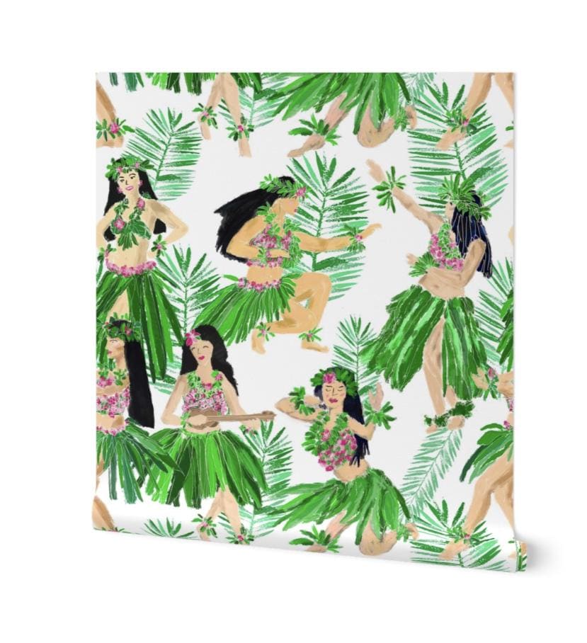 NEW!  Aloha - Classic Hawaiian Hula Girls -  White  Background
